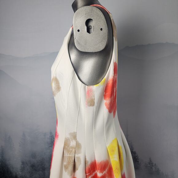 Calvin Klein Floral Print Tie Dye High Neck Fit and Flare Dress | Womens 14 - Picture 5 of 12